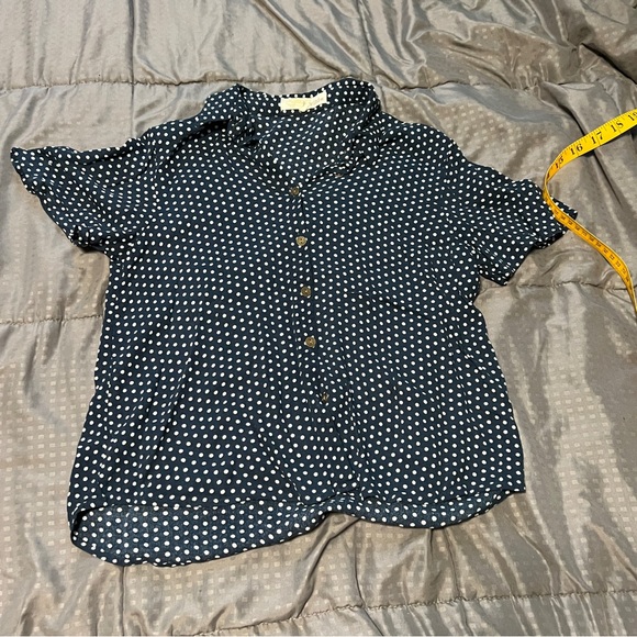 Rewind dark navy with white polka dots button up short sleeves size small - Picture 1 of 8